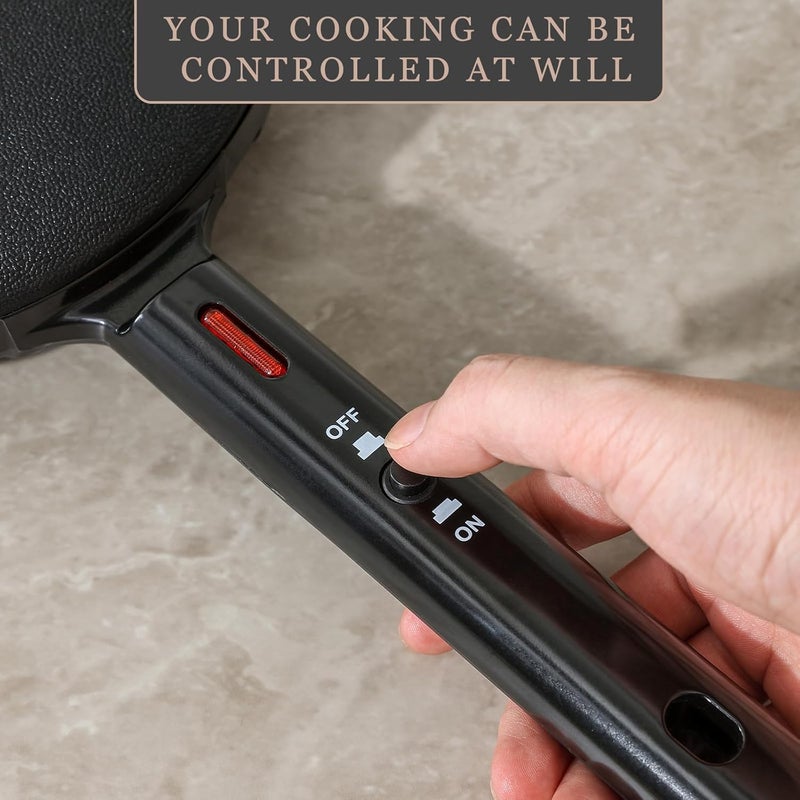 UVFAST Electric Instant Crepe Maker, 8 Inch Portable Electric Crepe Maker Machine & Non-Stick Coating, On/Off Switch & Automatic Temperature Control, Compact Crepe Maker, Black - Image 3